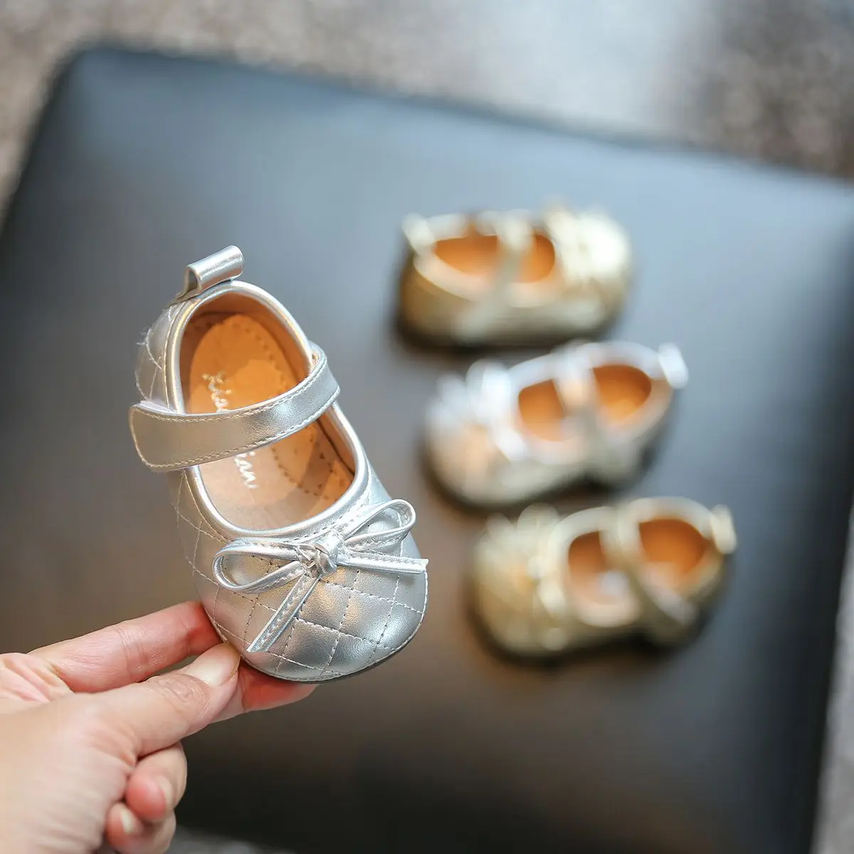 Kids'Casual Shoes Toddler PU Leather Shoes Fashion Solid Color Bow Spring Shoes For Girls Anti-slip Sliver Shoes Size 15-25