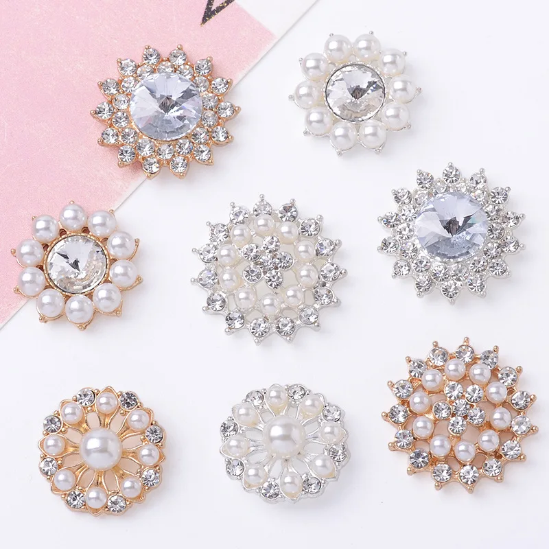 

100Pc set DIY clothing hair with materials New Korean version simple pearl water crystal flower buckle alloy material wholesale