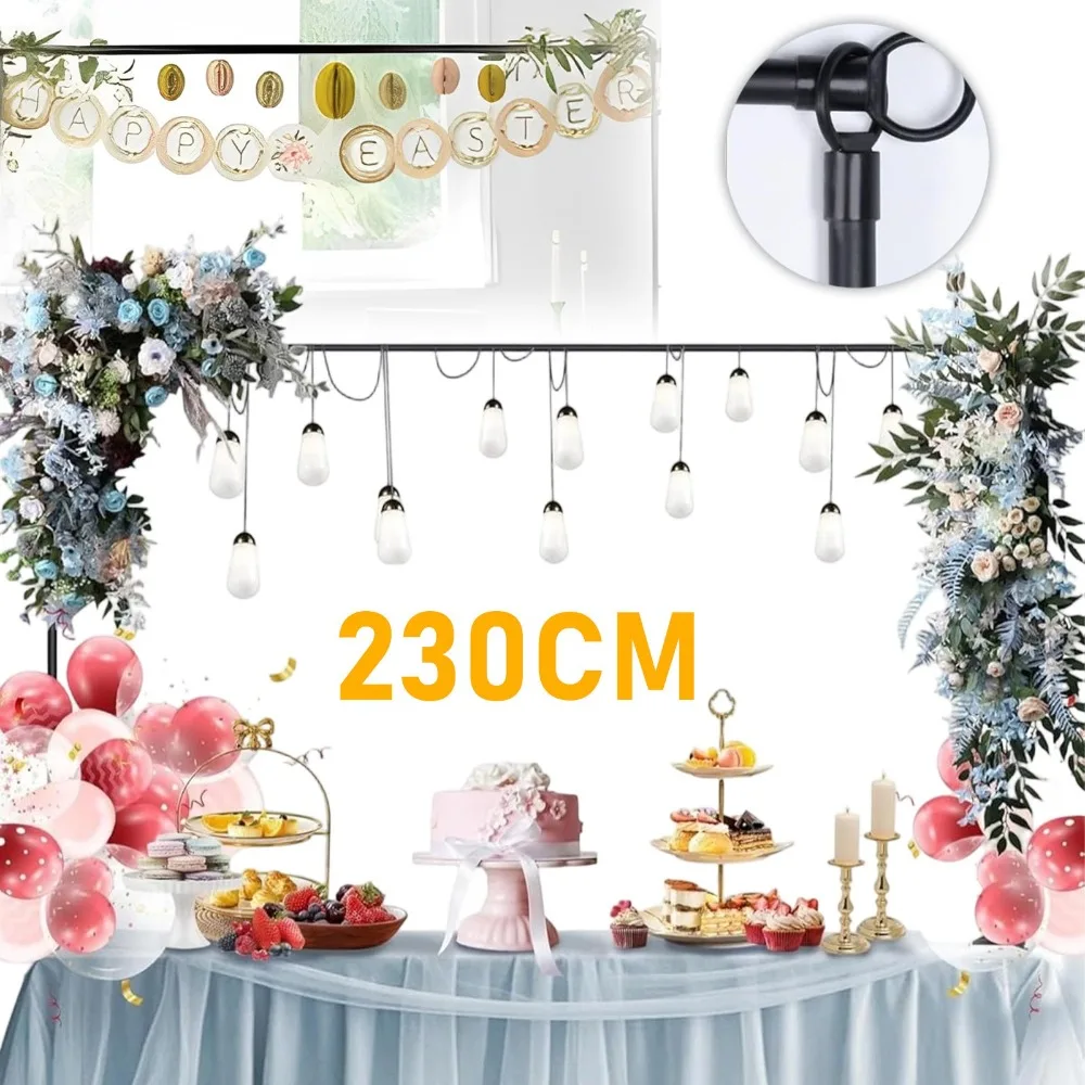 Support d'arche de table en métal à longueur réglable de 115 à 250 cm, support décoratif pour arche de table, accessoire polyvalent pour les mariages, les anniversaires, les fêtes de Noël et de Pâques.