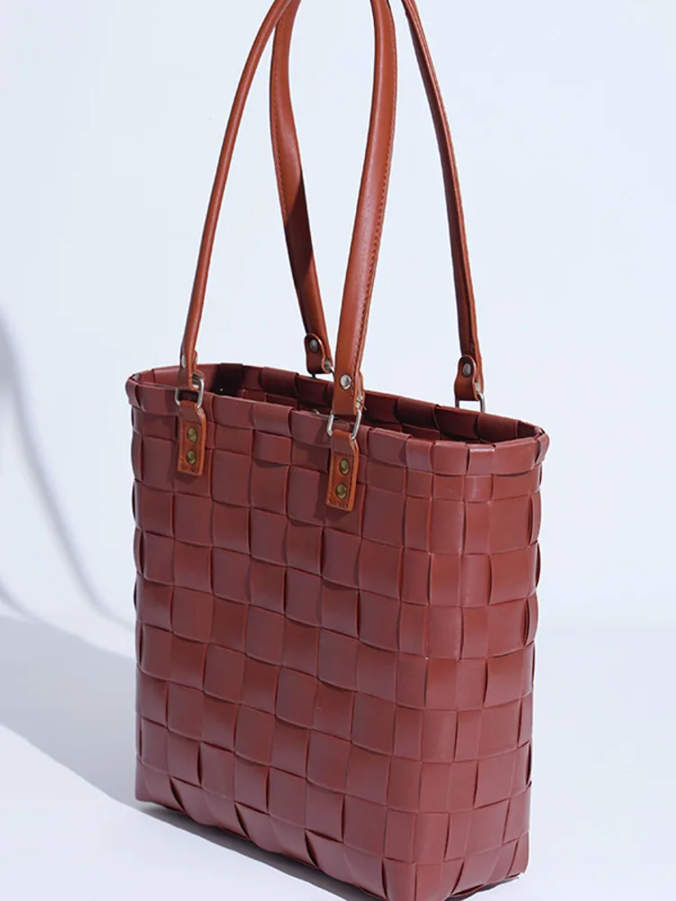 JNMC Women's coffee color hand-woven design fashion daily travel handbag