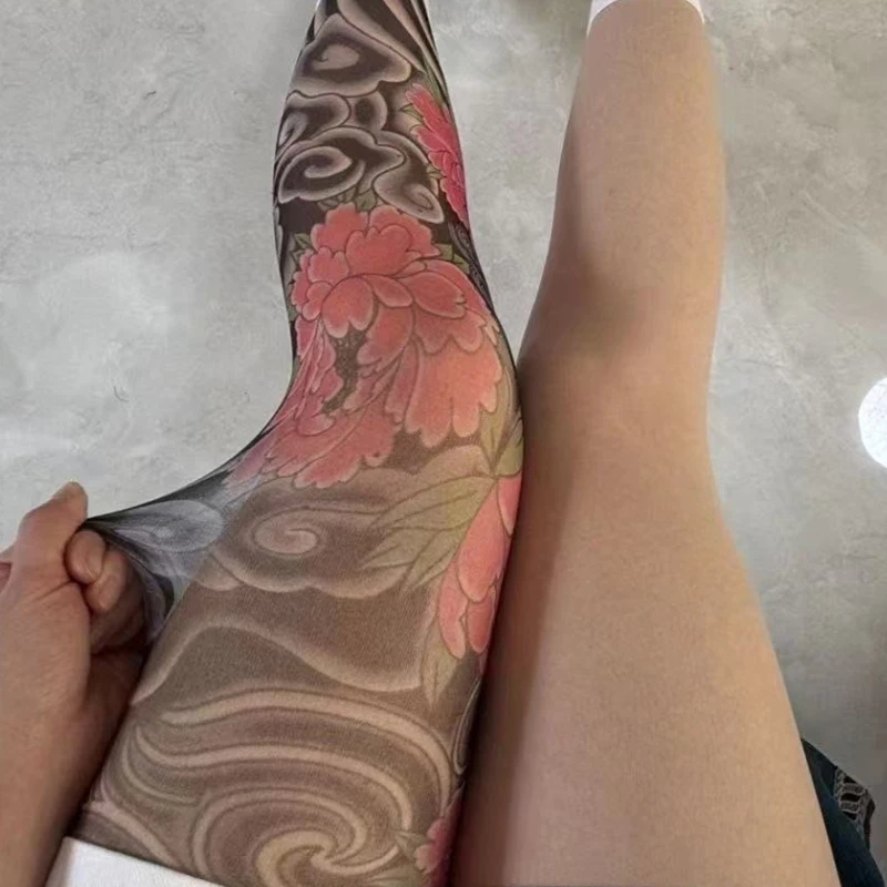 

Женские колготки с принтом татуировки Y2K, хип-поп, имитация цвета татуировки, сексуальные колготки, сексуальные чулки с рисунком татуировки, сетчатые леггинсы