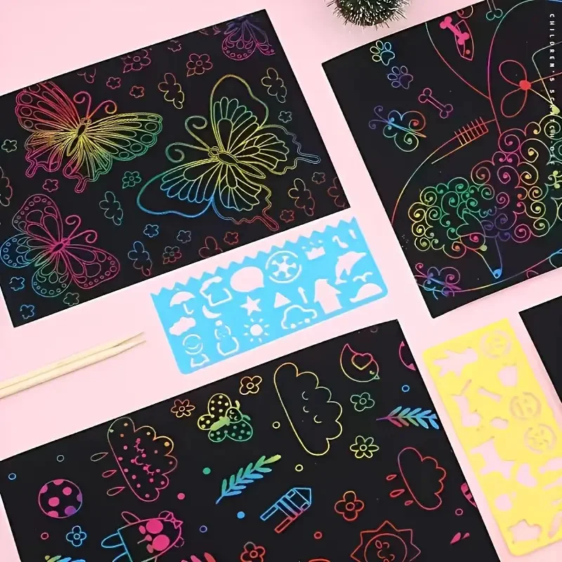 1Pc Rainbow Scratch Notebooks, 12 Pages Total, Art & Crafts Color Drawing Paper Kit, Game Party Favors, Christmas & Easter Toys