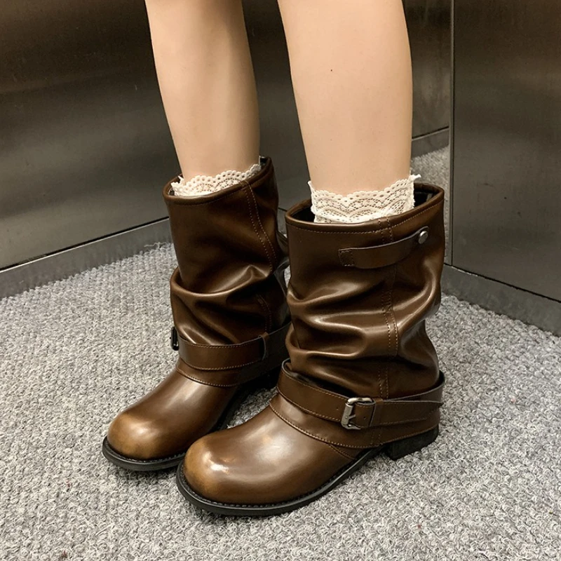 

Осенне-зимние женские ботильоны в стиле вестерн, модные туфли с пряжкой на толстом каблуке, женские элегантные вечерние платья, короткие ботильоны