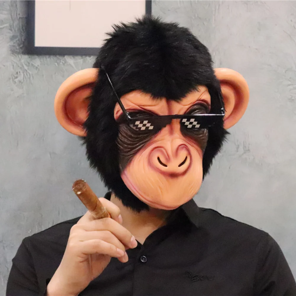Monkey Head Mask Rave Cosplay Funny Animal Real Latex Mascara Full Face Helmet Jolly Chimp Gorilla Halloween Costume for Adult