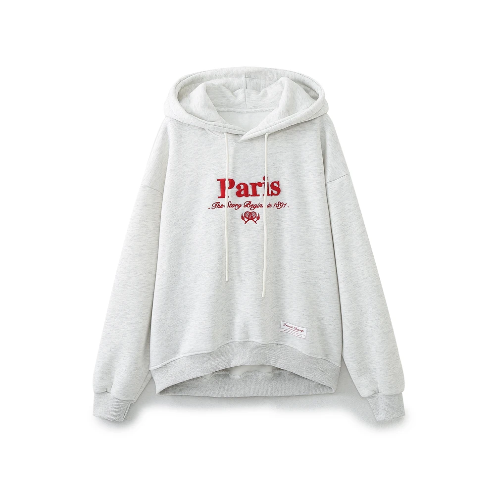 Tangada 2024 Fashion Women Embroidery Hood Sweatshirts Oversize Loose Fleece Pullovers 6H0228