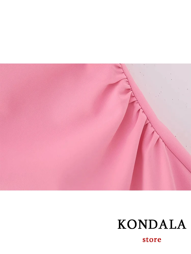 KONDALA Summer Sexy Solid Pink Party Mini Dress Women Corset Pleated Tube Dress Fashion 2023 Y2K Girl Night Club Dress Vestidos