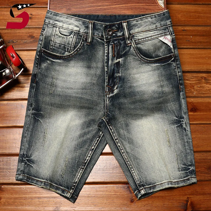 2024New High-End Denim Shorts Men\'s Summer Washed-out Vintage Nostalgic Trendy Korean Casual All-Match Cropped Pants