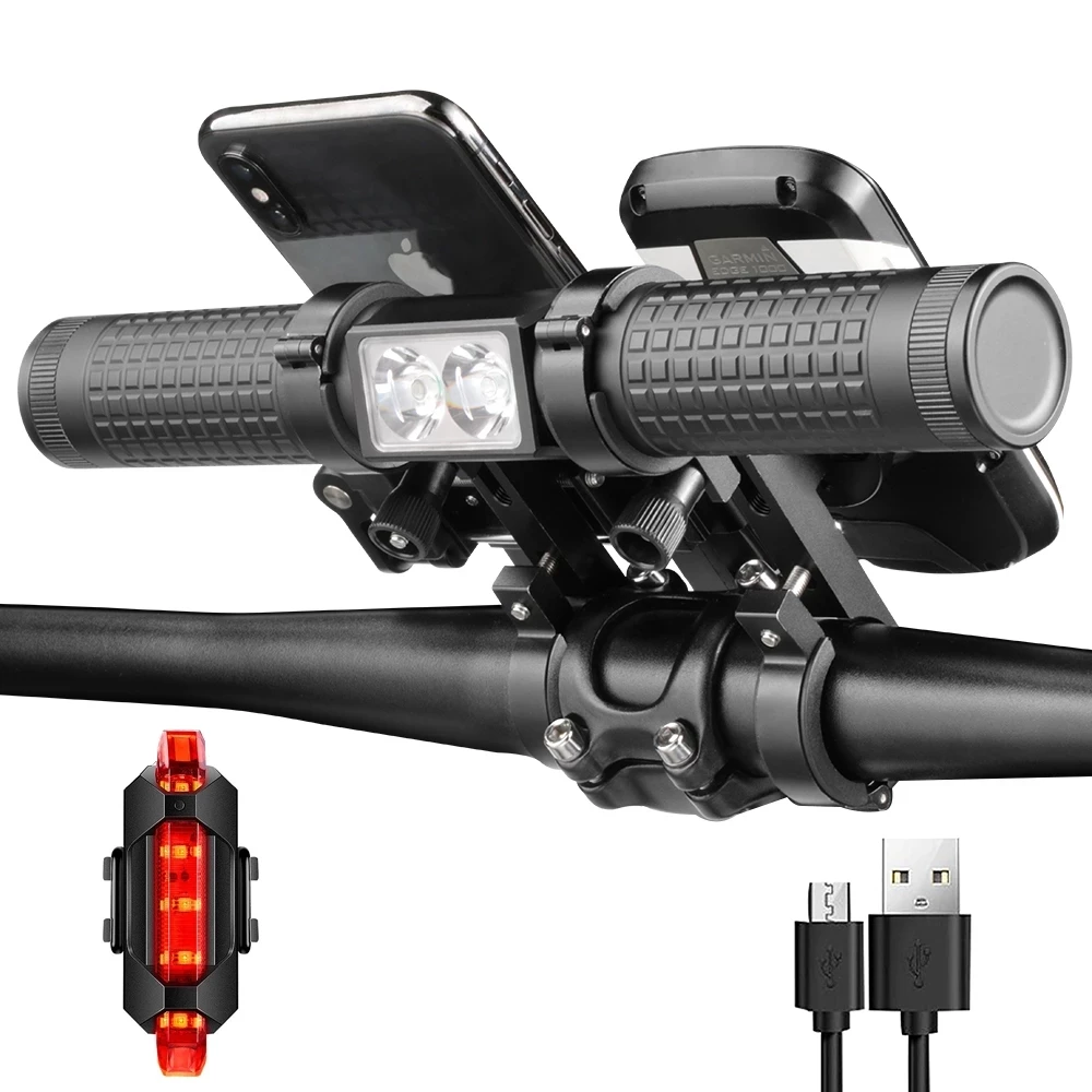 

4 in 1 Super Bright 1200lumen USB Rechargeable Bicycle Headlight Phone Holder 10000mAh Power Bank Led Bike Front Light