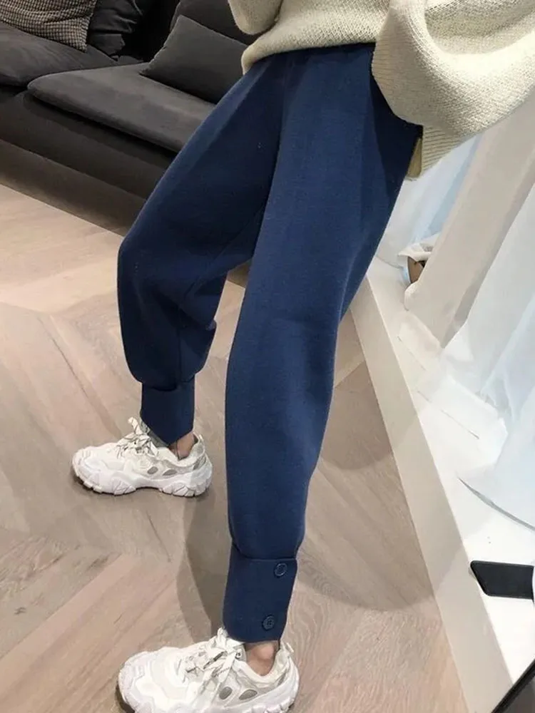 Imagem -03 - Calça Casual de Harém de Cintura Alta Feminina Moda Coreana Corredores de Malha Moletom Larga Quente Grossa Outono Inverno 95cm