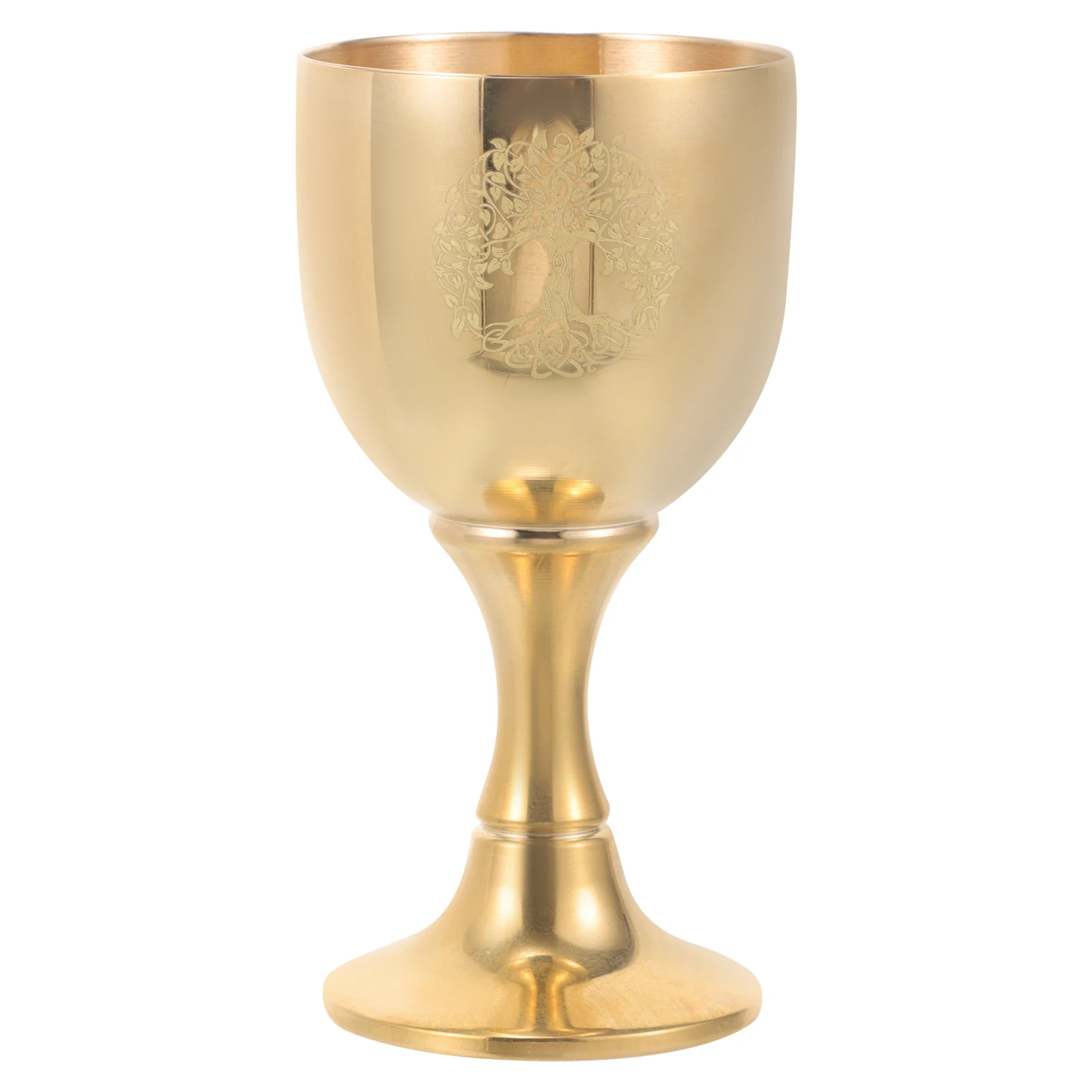 Altar Cup Pentagram Tree Pattern Altar Chalice Vintage Brass Goblet Wine Cup Brass Retro Worship Craft Cup Decor Altar Goblet