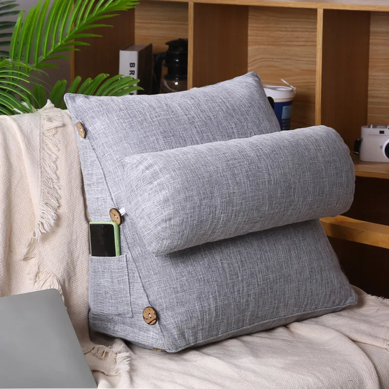Linen Cotton Triangle Headboard Cushion Large Backrest Pillow Removable Washable Dorm Sofa Tatami Office Lumbar Support Pillow