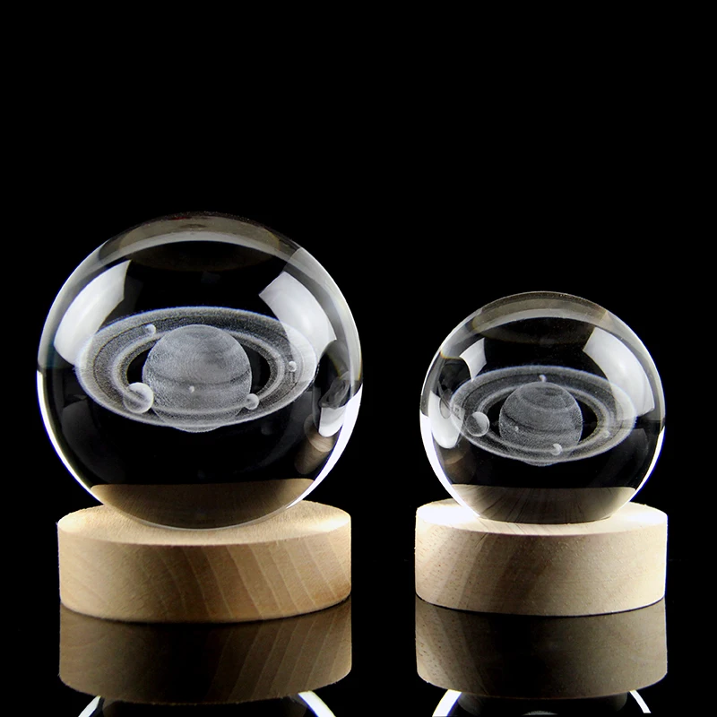 3D Laser Engraved Saturn Crystal ball Miniature Universe Model Planet Glass Ball Global Home Decoration Planetarium Gift