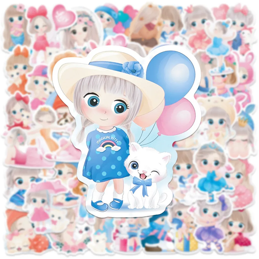 50 قطعة من ملصقات البنات - جرافيتي على شكل دمية لطيفة على شكل Q لأكواب المياه وحقائب الهواتف