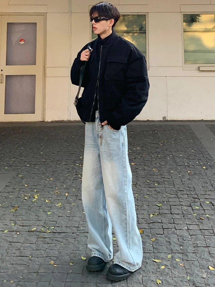 

Светло-голубые мужские джинсы прямого кроя в американском ретро-стиле, брюки Cleanfit, высокие повседневные свободные широкие брюки, молодежный летний стиль