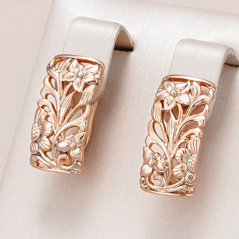 Vintage Square Elegant Dangle Earrings For Women Hollow Floral Pattern Earrings Classic Bride Wedding Court Style Jewelry