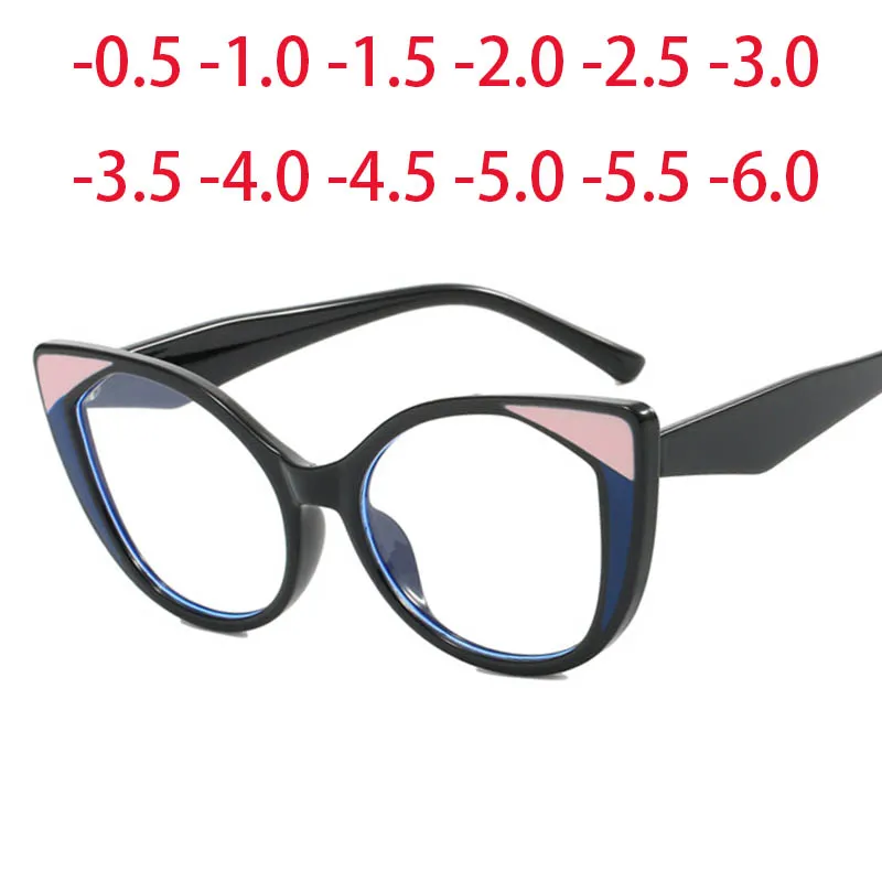 

Trendy Cat-eye TR90 Frame Colorful Patchwork Large Size Prescription Short Sight Eyewear 0 -0.5 -1 -1.25 -1.5 -1.75 -2.0 To -6