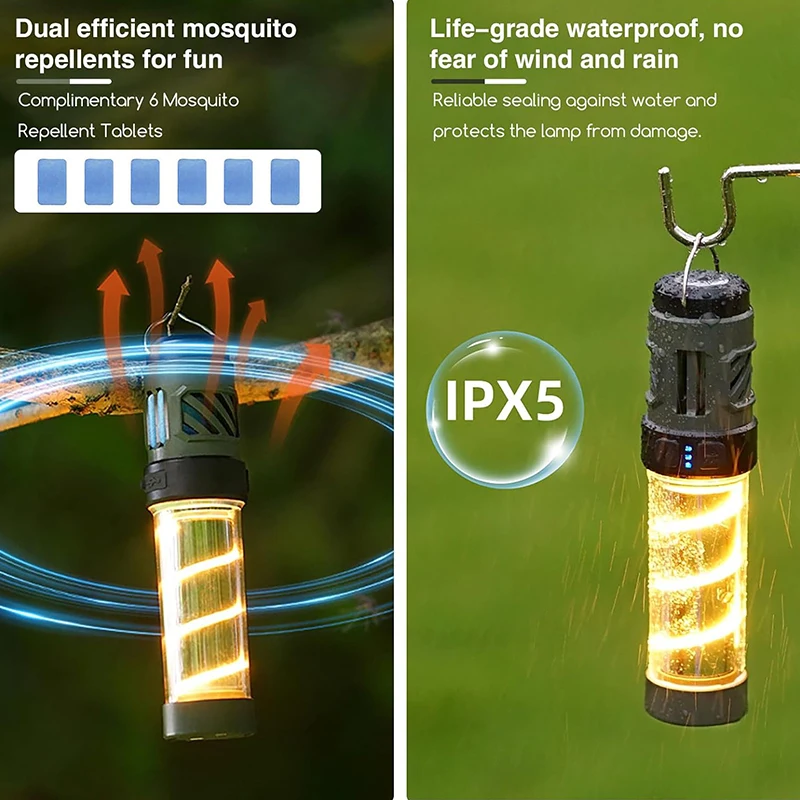 Przenośne latarnie kempingowe LED Latarka odstraszająca komary Zewnętrzny wodoodporny hak Namiot Kempingowe światła przeciw komarom ze statywem