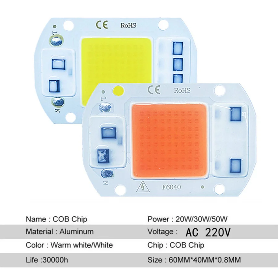 LED COB lamp Bead 20W 30W 50W AC 220V 240V IP65 Smart IC No Need Driver DIY Flood light Led Bulb Spotlight Outdoor Chip Lamp