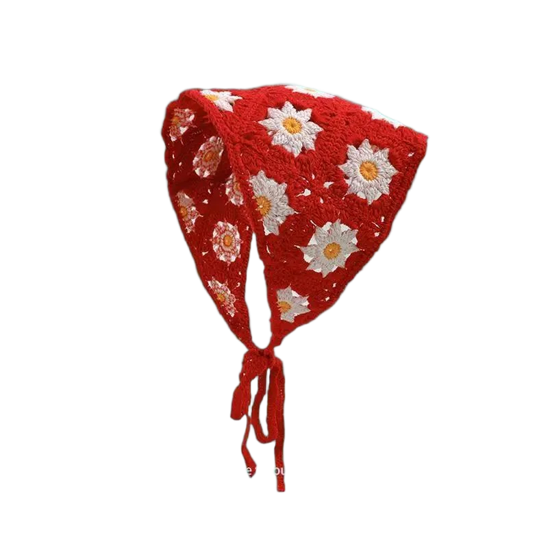 Haarband Damen-Haarschmuck, modischer gestrickter, gehäkelter, hohler Dreiecksschal, süßes und süßes, florales Kopftuch im Girly-Stil – Detail 20