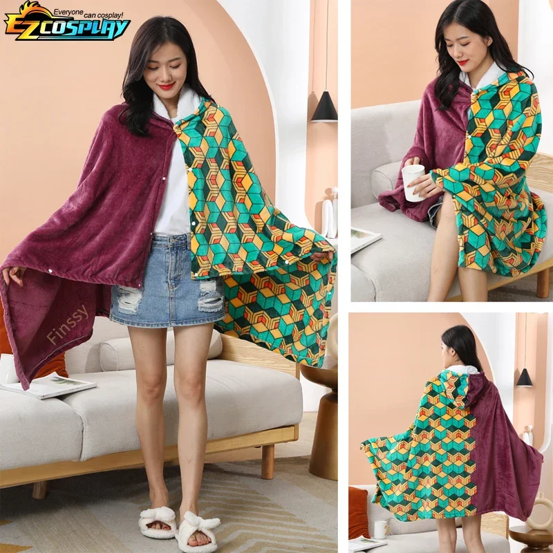 2025 جديد شيطان القاتل أنيمي مانتا الكبار رداء حمام بقلنسوة Nezuko Kamado تأثيري حلي شال دافئ QAQ2