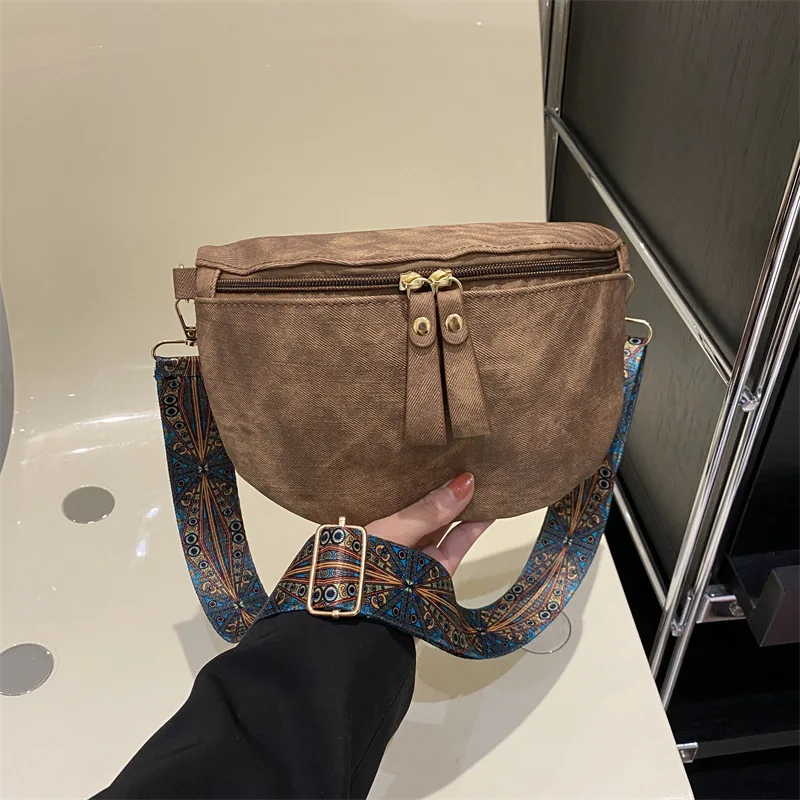 Stylish Hobo Solid Color Satchel Luxury Designer Chest Bag Women's PU Leather Waist Bags Wide Strap Fashion Fanny Shoulder Pack