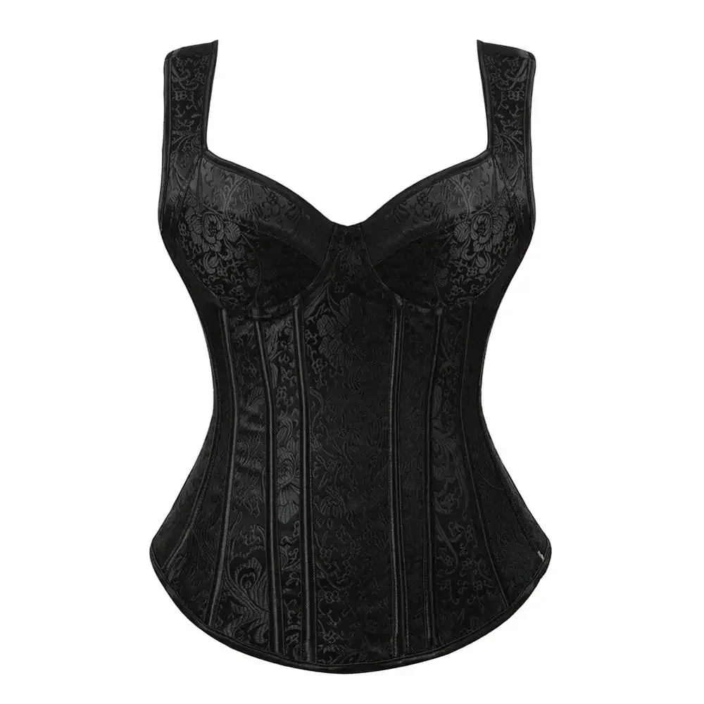 Corset Women Retro Bustier Jacquard Corsets Gothic Zip Vest Straps Bustier Lace Up Korsett Evening Party Festival Rave Costumes