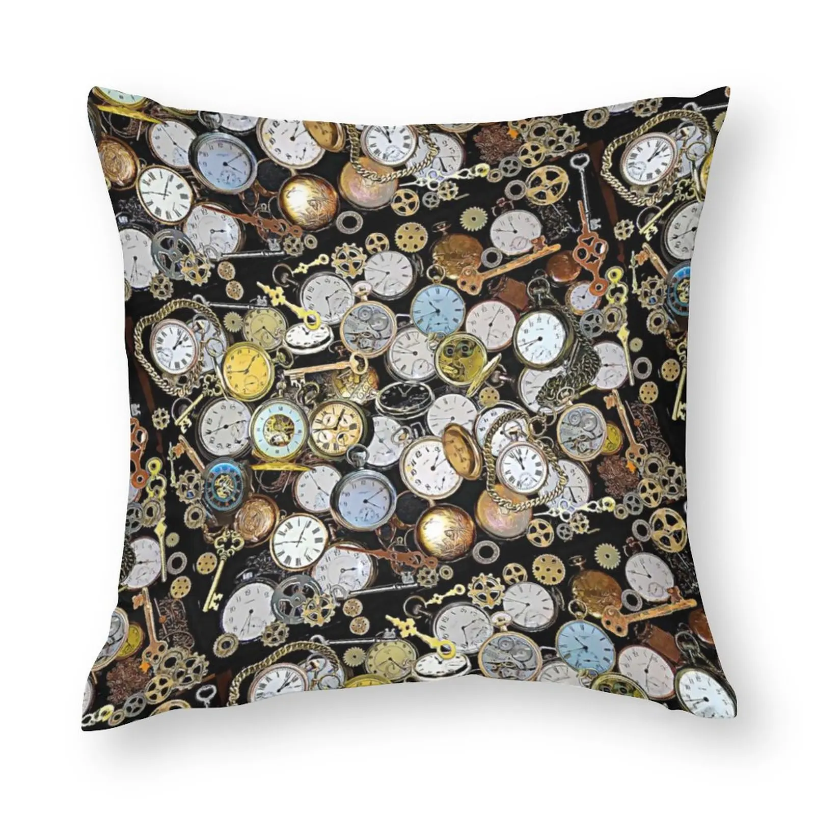 Steampunk Themed Pocket Pillow Case Watches Gears Clocks Retro Polyester Home Decor Pillowcase Zipper Summer Funny Cover