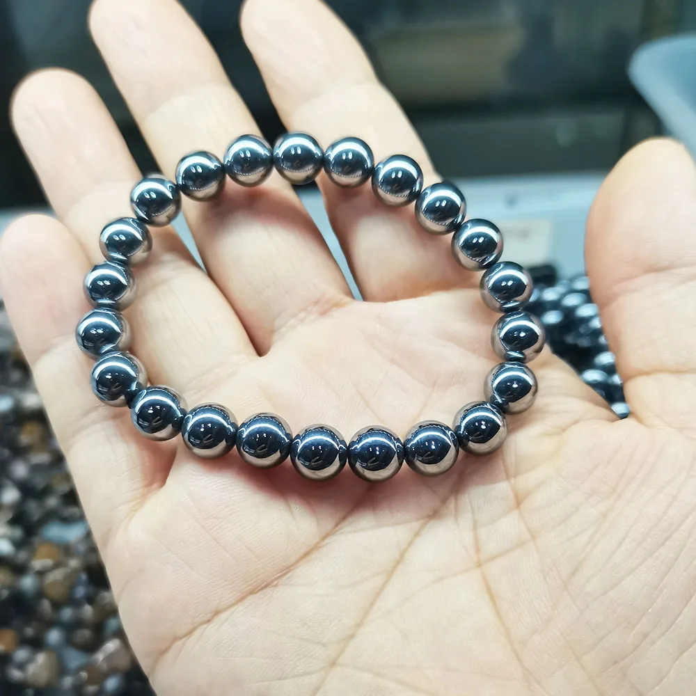 Hematite Bracelet Men Women Natural Stone Charm Slim Crystal Bracelet  Handmade  Birthday Party jewellery Accessories Gift image 2