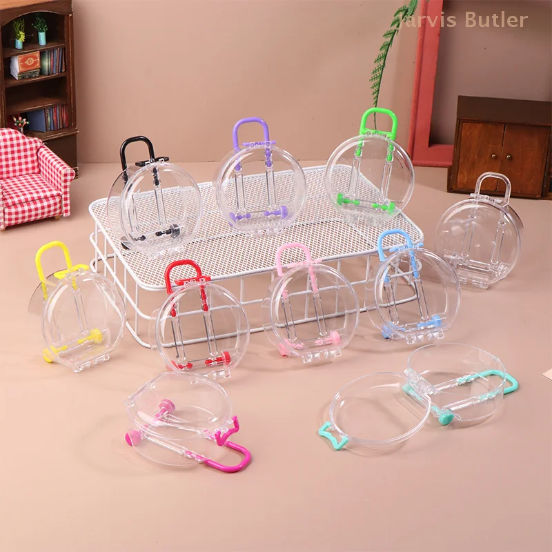 6Pcs Mini Transparent Round Trolley Case Doll Suitcase Dolls House Trunk Small Clutch Ornaments Dollhouse Decoration Toys