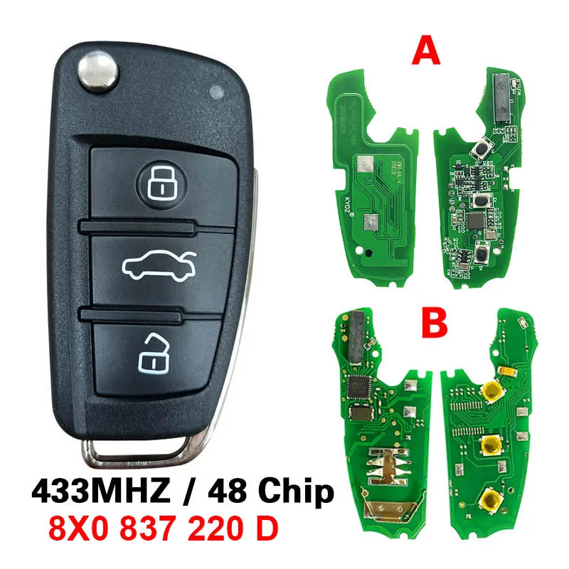 

CN008025 Aftermarket FCCID 8X0 837 220 D Flip Remote Key For Audi A1 Q3 433mhz ID48 Chip 3 Buttons