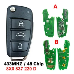 CN008025 Aftermarket 3 Buttons Flip Remote Key For Audi A1 Q3 433mhz ID48 Chip FCCID 8X0 837 220 D