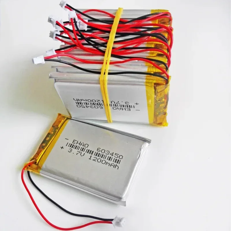 

10 PCS 3.7V 1200mAh Lithium Polymer LiPo Rechargeable Battery 603450 + JST 1.25mm 2pin Connector For GPS DVD E-books Speaker