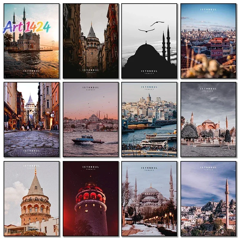 Modern Istanbul Turkey Landscap Tower Poster Mosque Sunrise Art Canvas Painting And Prints For Living Room Home Decor Frameless