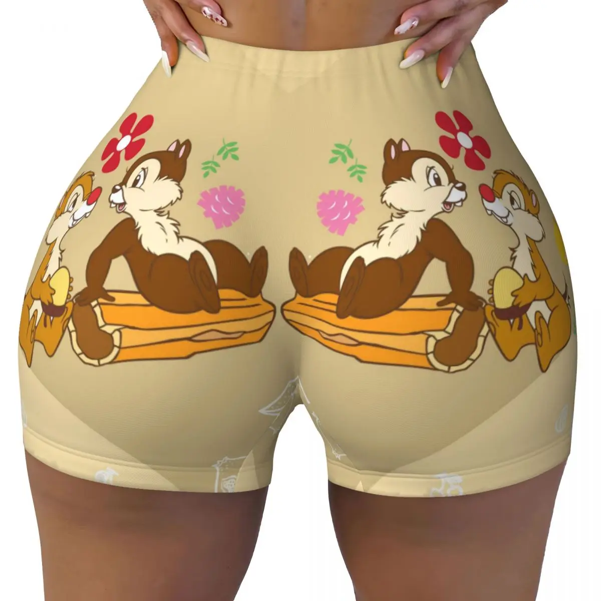 

Custom Women Funny Cartoon Chip And Dale Workout Yoga Shorts Athletic Gym Volleyball Biker Shorts