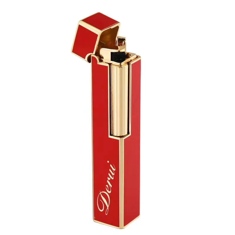 Personality Derui Retro Grinding Wheel Gas Lighter Female Side Slip Lighter Open Flame High-end Boutique Cigarette Lighter Gift