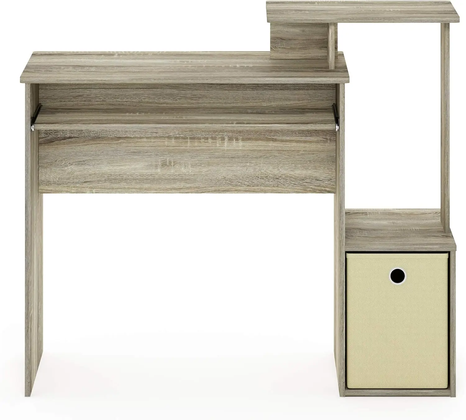 Compact Home Office Computer Desk with Keyboard Tray & Storage Shelves, Sonoma Oak/Ivory Finish for Small Spaces
