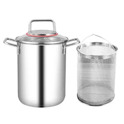 Heavy Steel Asparagus Pot with Basket Pasta Cooking Strainer French Fry Pot Basket 3.5L