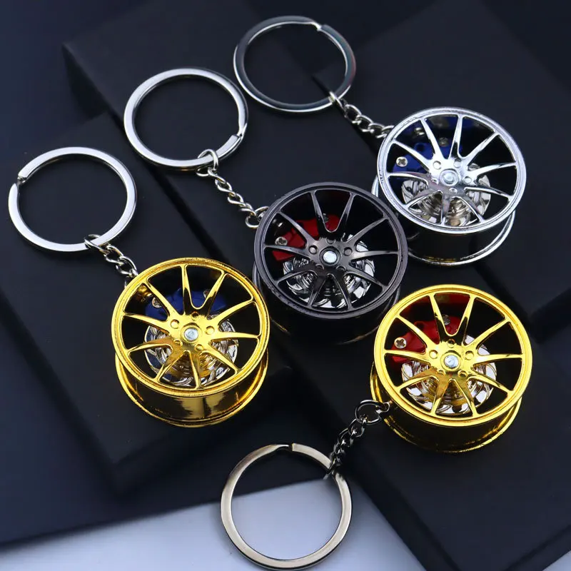 Hot Key Chain High Quality Durable Personality Unique Creative Car Modified Calipers Brake Disc Wheel Tire Metal Tire Key Chain