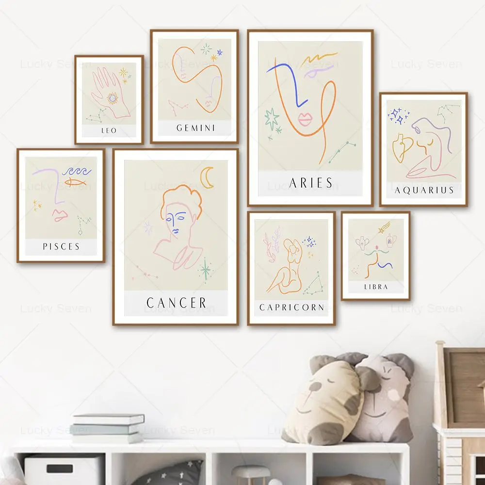 Bohemian Zodiac Canvas Painting Cancer Capricorn Gemini Wall Art Poster Nordic Abstract Picture Print for Living Room Home Decor