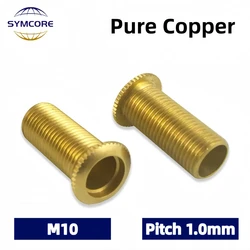 2pcs Pure Copper M10 Hollow Tooth Tube External Tooth Rod Toothed Round Head Cap Brass Screw Pitch 1.0mm Lamp Accessory
