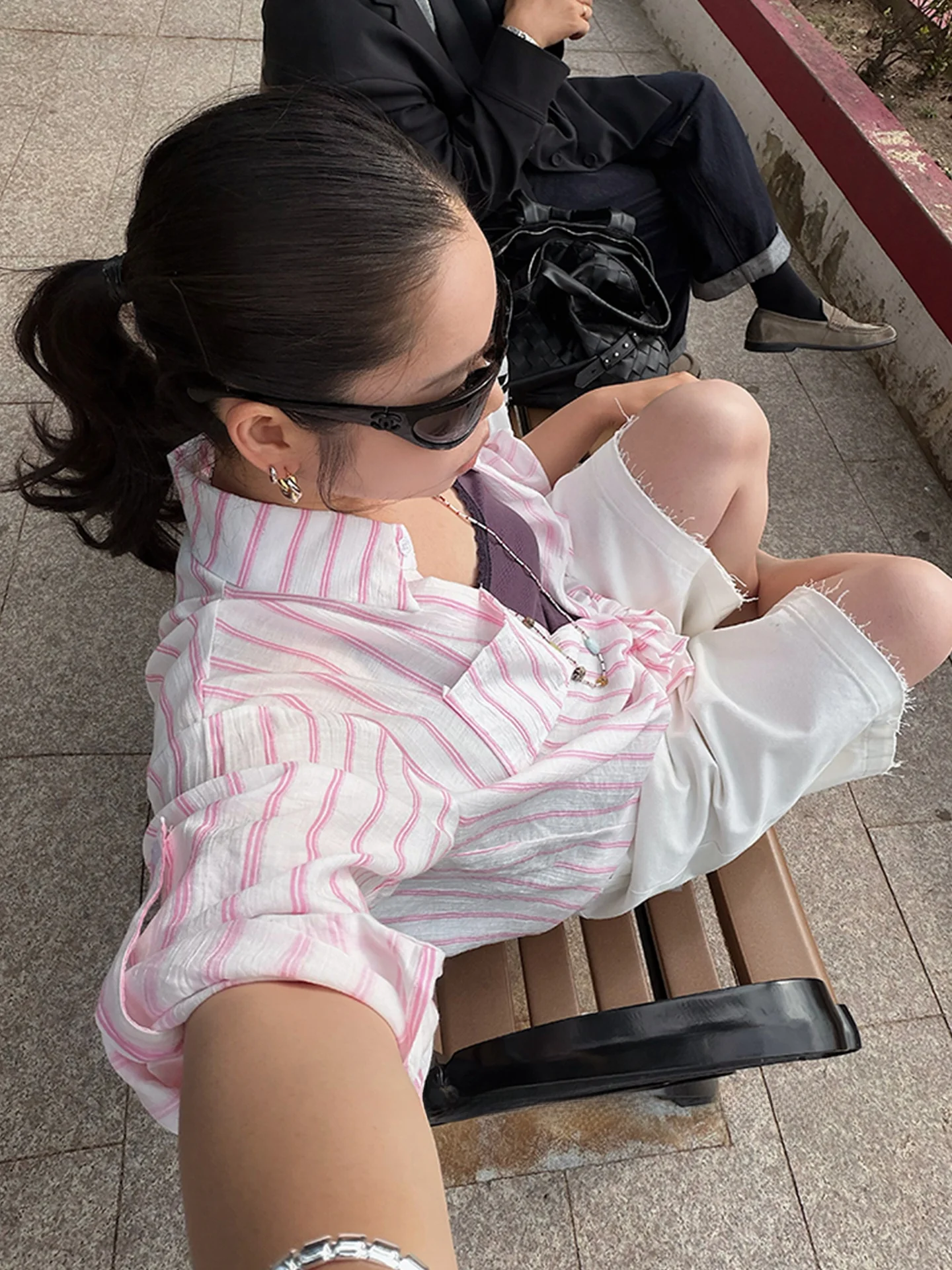 

Casual Stripe Long Sleeve Women's Shirt Pink Blue Spring Summer New Style Versatile Layering Anti-UV Loose Fit Fashionable