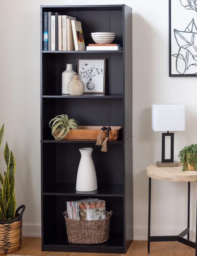 

NEW 5-Shelf Bookcase with Adjustable Shelves, True Black Oak