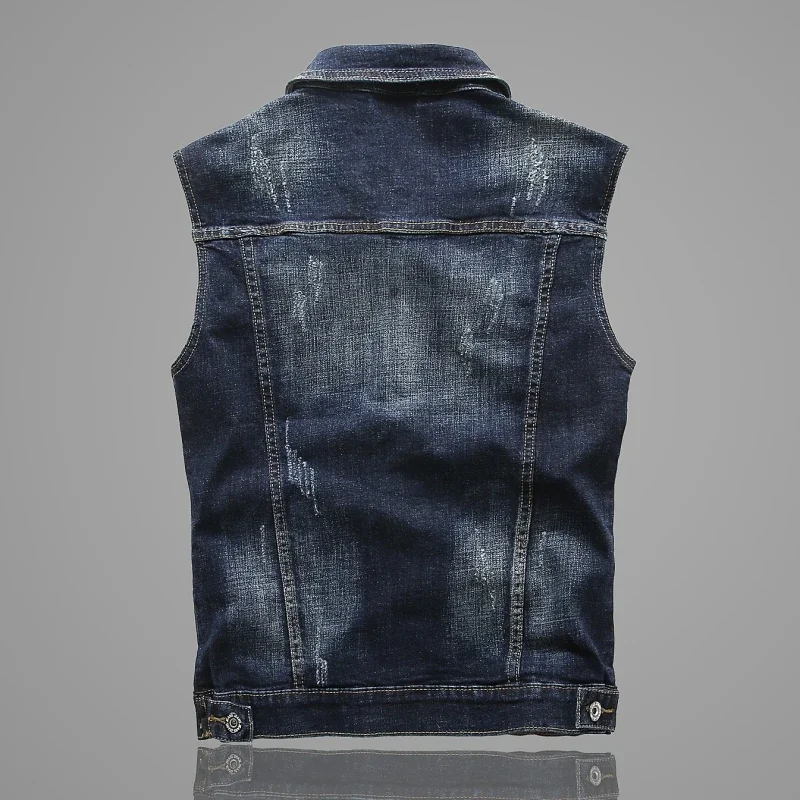 White Sleeveless Denim Jacket Men's Single Breasted Lapel Vest Coat Blue Gray Black Denim Tops Waistcoat M-5XL 6XL