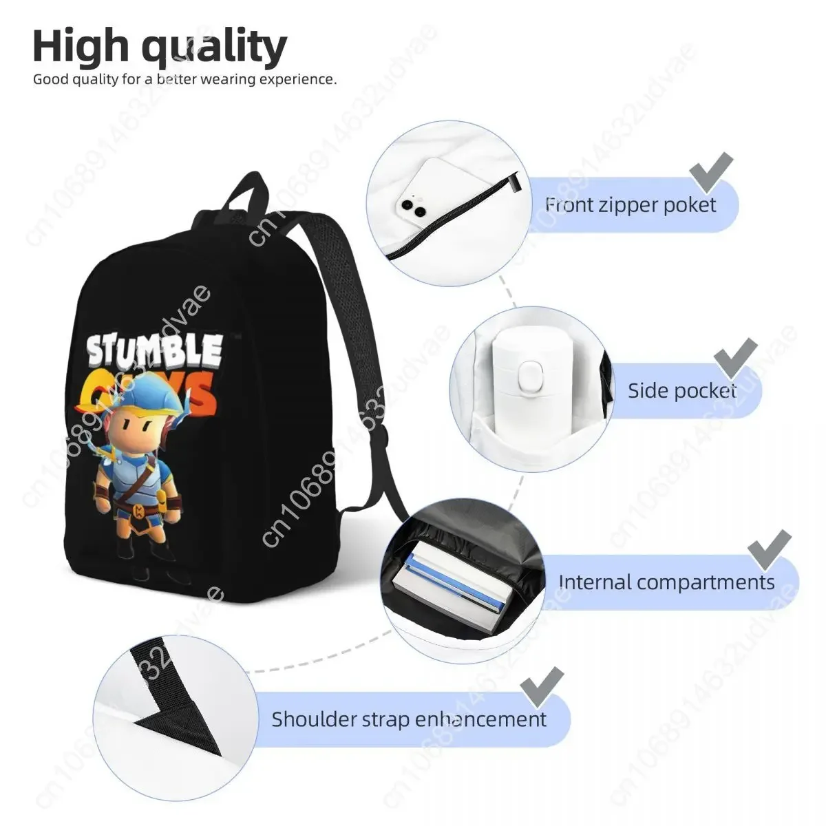 Stumbleguys Angel Gladiator Valkyrie Backpack High College School Student Funny Videogame Bookbag Canvas Daypack with Pocket