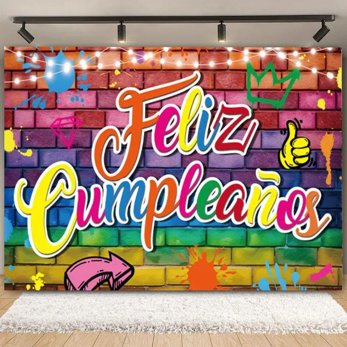 Black Gold Feliz cumpleaños Backdrops Birthday Gold Glitter Balloon Party Decor Spanish Kids Baby Shower Adult Anniversary Age