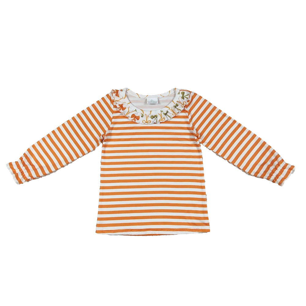 

Топы с длинными рукавами для маленьких девочек, футболки с длинными рукавами и рюшами для маленьких девочек, футболки в оранжевую полоску, топы