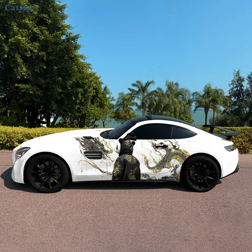 

Creative Hoodie Panda and Golden Dragon Decals, Suitable for Cars and Trucks, Durable, Fade-resistant,Easy To Install and Remove