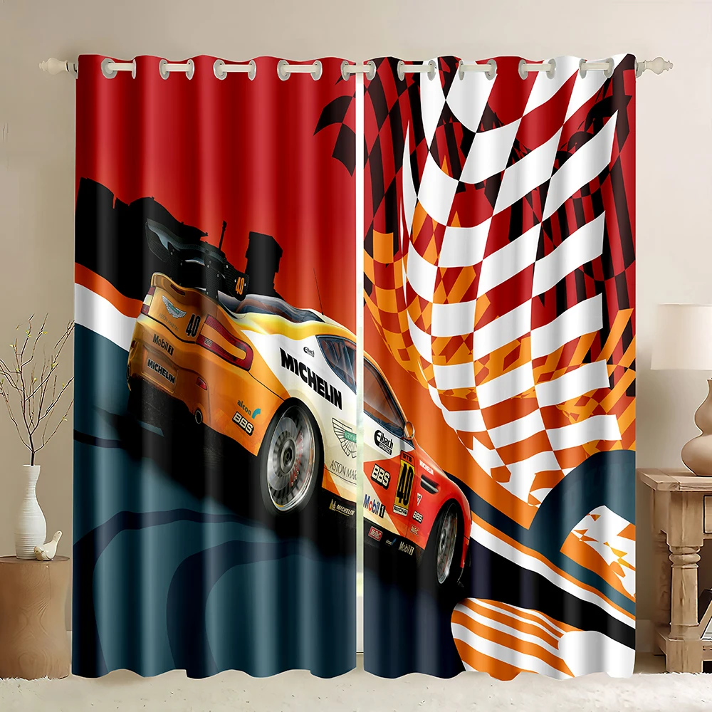 Race Car Window Curtains,Racing Car Extreme Sports Car Cool Automobile Style Curtains,Automobile Competition Blackout Curtains