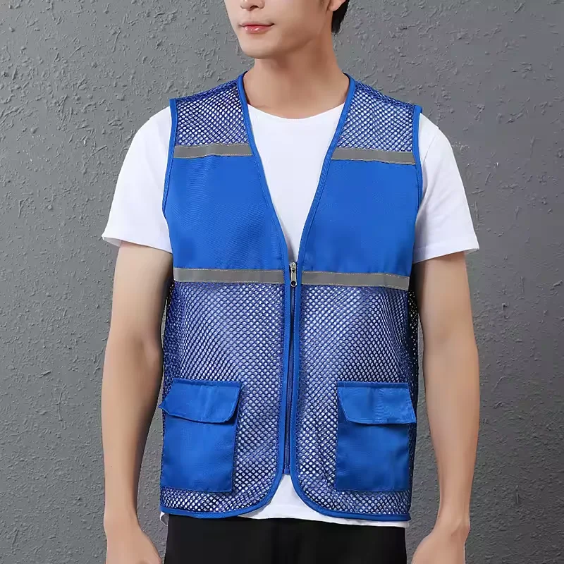 Breathable Mesh Vest for Men Reflective Safety Vest with Pockets and Zipper Work Vest Custom Logo Construction Volunteer Vest