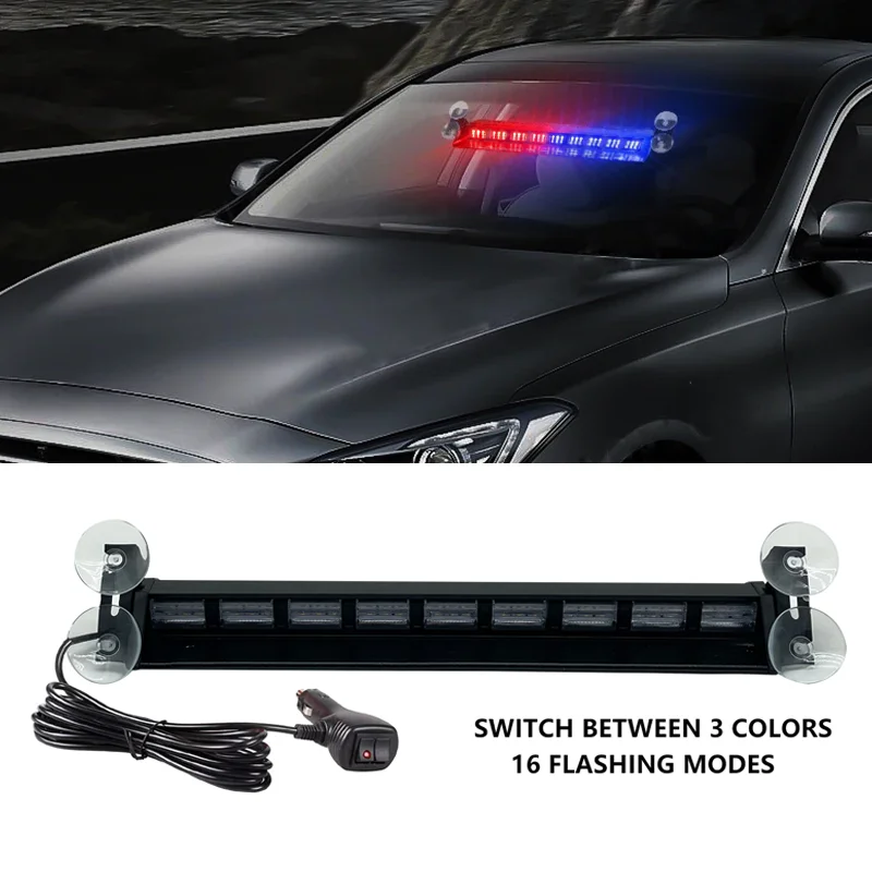

Car Strobe Light Flash Warning Signal Lamp Red Blue Beacon Police Fireman Emergency Windshield Trailer Vehicle Indicators 12V24V
